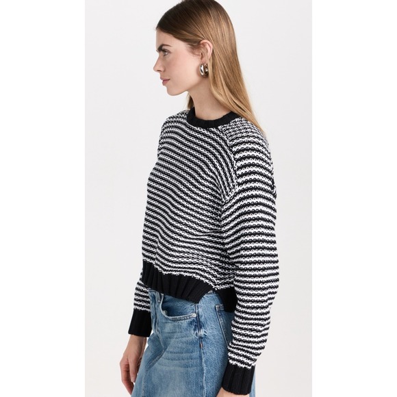 NWT $158 Evereve Pistola Adina Black White Stripe Knit Cotton Sweater Sz SMALL - Picture 3 of 16